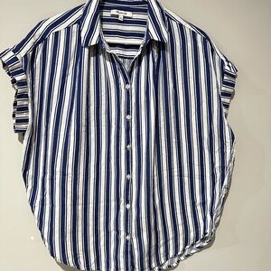 Madewell Blue White Striped Button Up Blouse Women’s Medium Short Sleeve